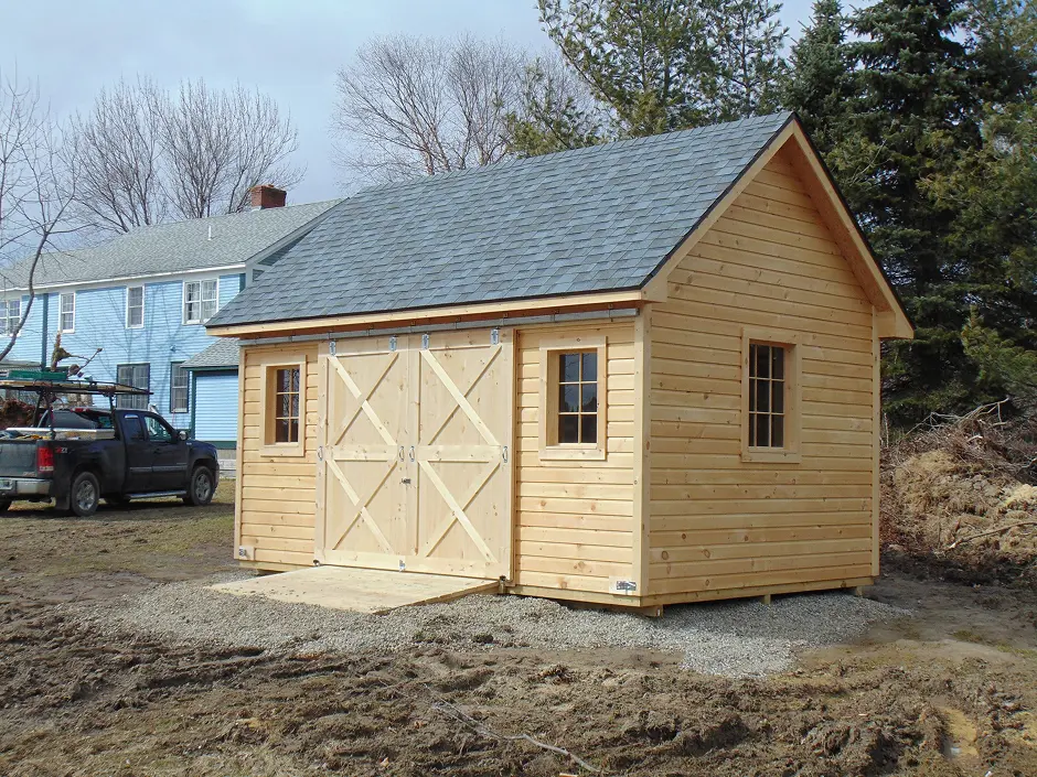 a shed with novelty siding